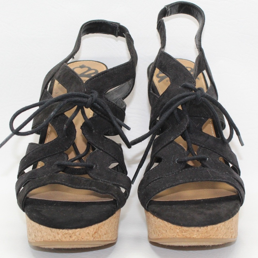 Fergalicious by Fergie Beauty Black Lace Up Cork Wedge‎ Platform Sandals 6M NWOB